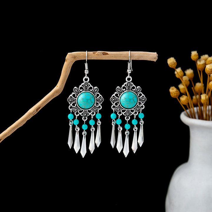 Boucles d'oreilles Olivenorma style ethnique rétro bohème à pampilles turquoise