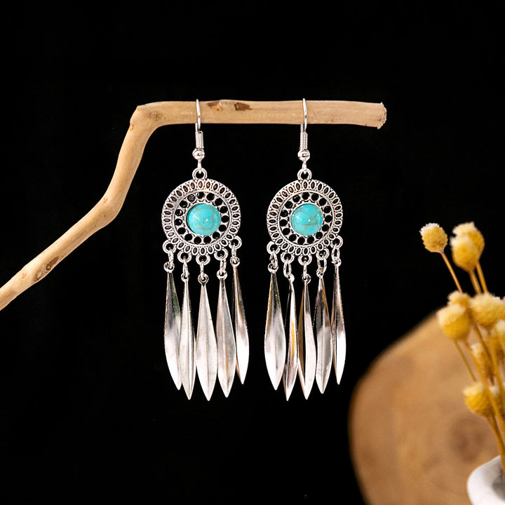 Boucles d'oreilles Olivenorma style ethnique rétro bohème à pampilles turquoise