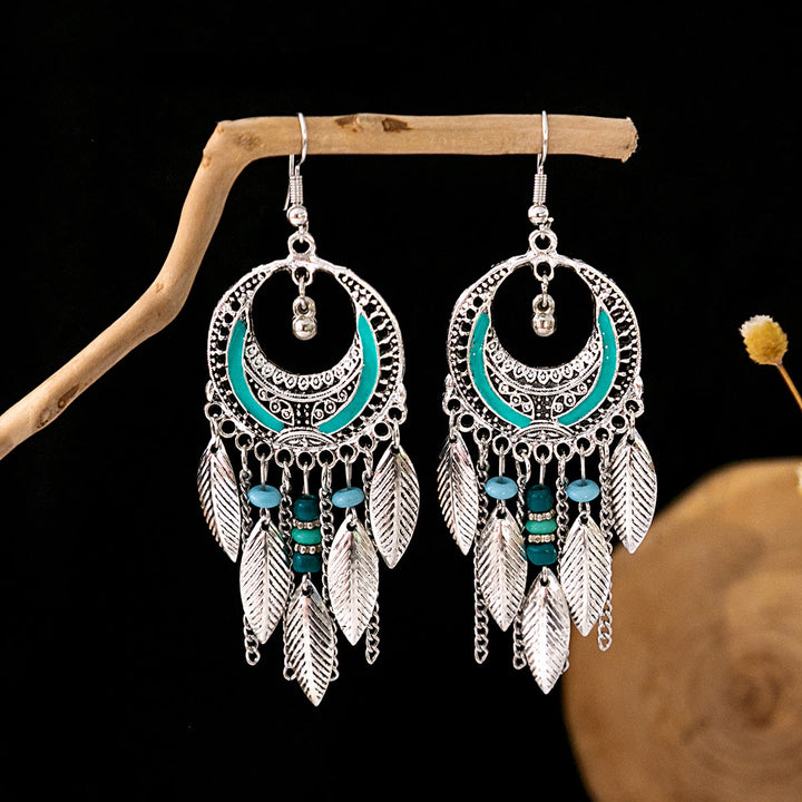 Boucles d'oreilles Olivenorma style ethnique rétro bohème à pampilles turquoise