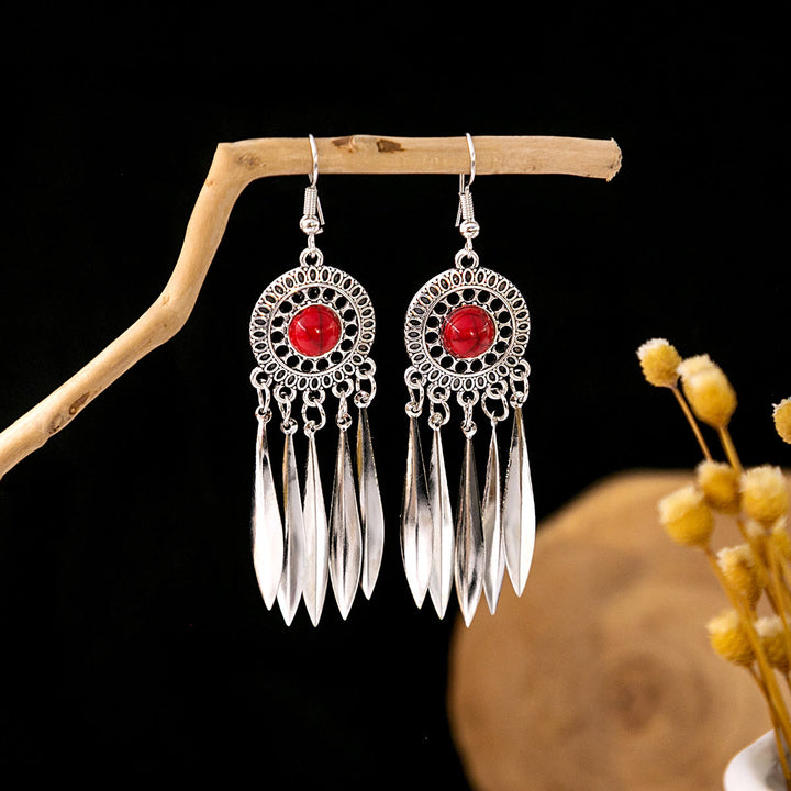 Boucles d'oreilles Olivenorma style ethnique rétro bohème à pampilles turquoise