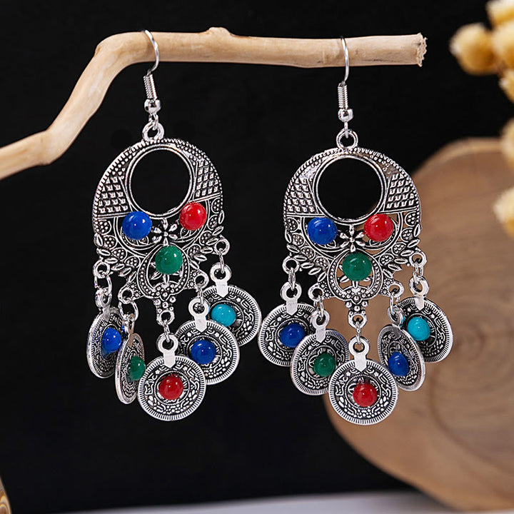 Boucles d'oreilles Olivenorma style ethnique rétro bohème à pampilles turquoise