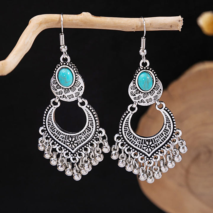 Boucles d'oreilles Olivenorma style ethnique rétro bohème à pampilles turquoise