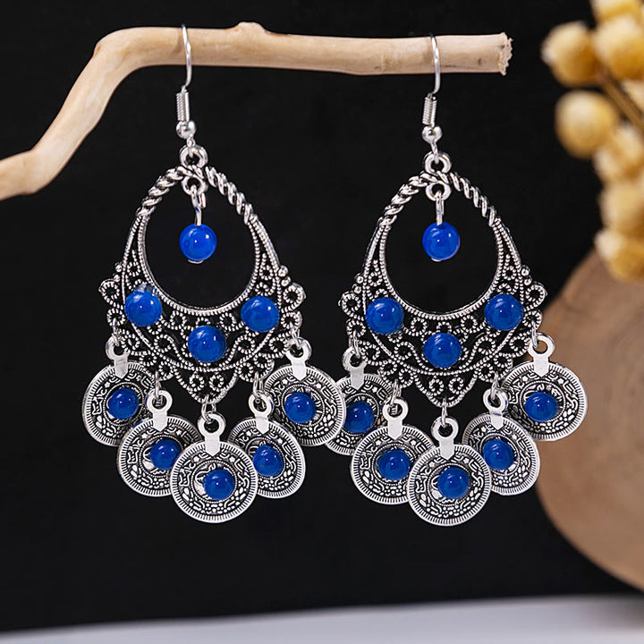 Boucles d'oreilles Olivenorma style ethnique rétro bohème à pampilles turquoise