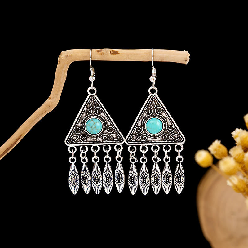 Boucles d'oreilles Olivenorma style ethnique rétro bohème à pampilles turquoise