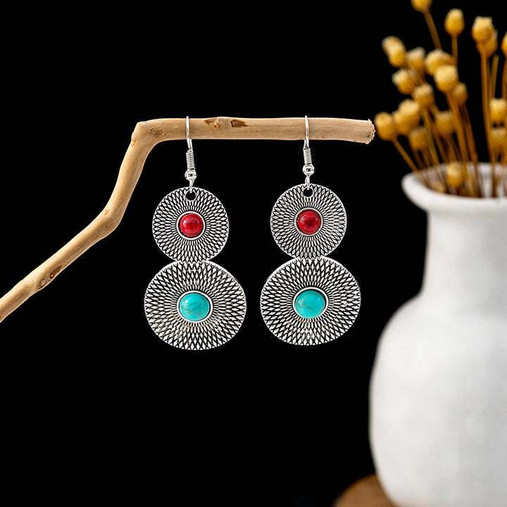 Boucles d'oreilles Olivenorma style ethnique rétro bohème à pampilles turquoise