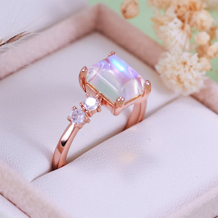 Bague Olivenorma en pierre de lune synthétique taille carrée