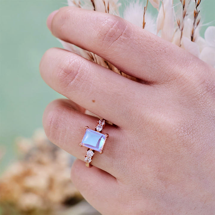Bague Olivenorma en pierre de lune synthétique taille carrée