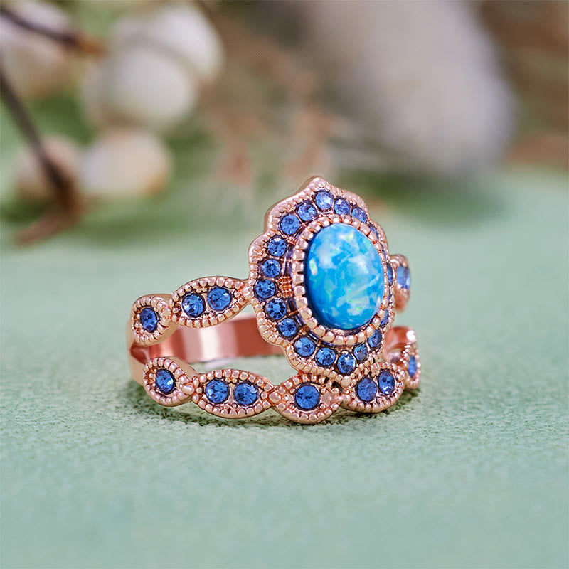 Olivenorma Ensemble de 2 bagues en or rose, saphir et opale bleue