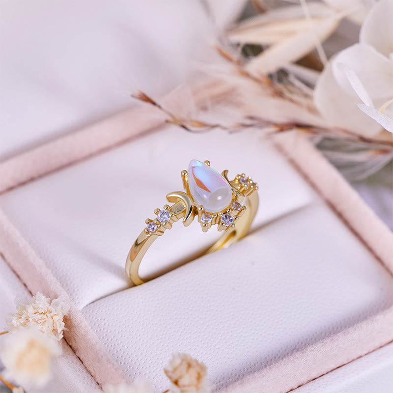 Bague double lune en pierre de lune artificielle taille goutte Olivenorma