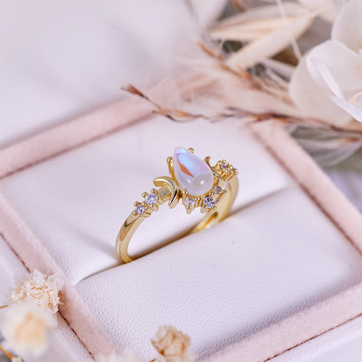 Bague double lune en pierre de lune artificielle taille goutte Olivenorma