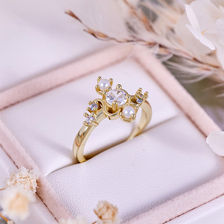 Bague Olivenorma « Compass » en perles d'eau douce blanches et zircones