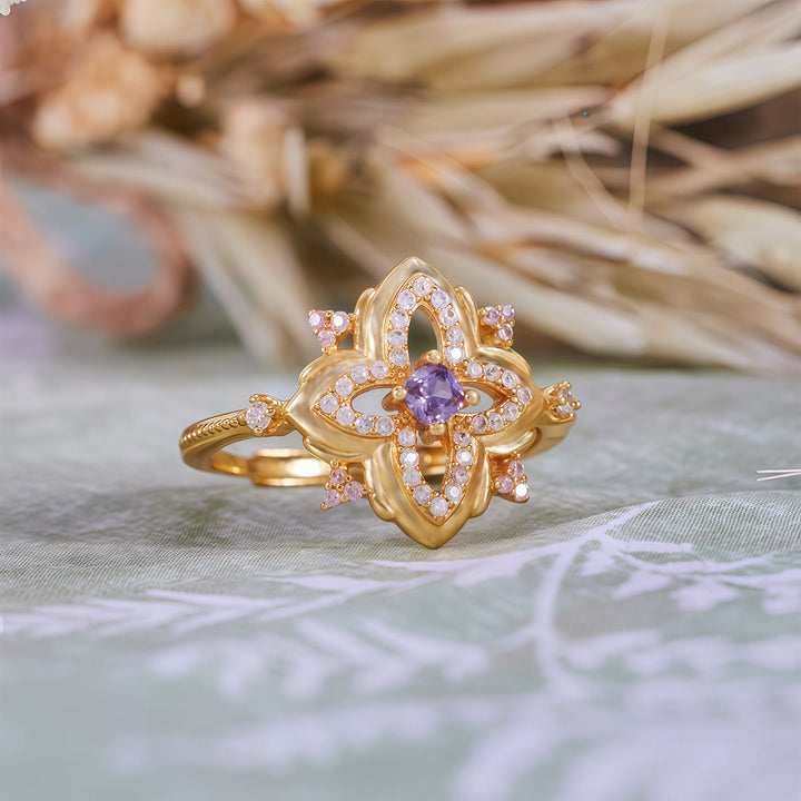 Bague Olivenorma Amethyst Palace au design rétro sculpté