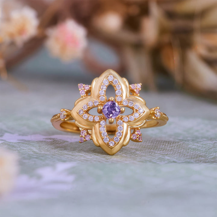 Bague Olivenorma Amethyst Palace au design rétro sculpté