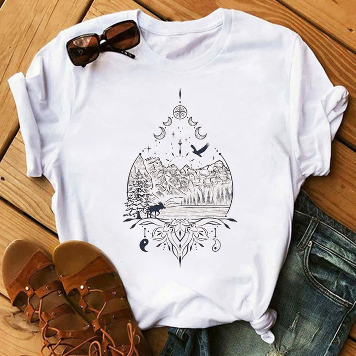 T-shirts en coton inspirants Olivenorma Tree of Life - Phase de la lune, montagnes et rivières - 2XL - image 10