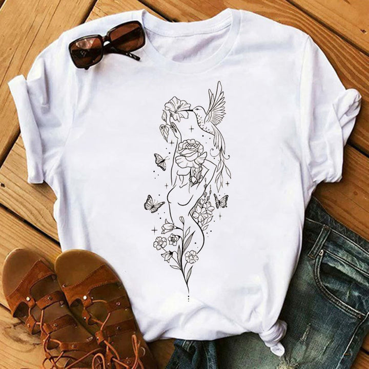 T-shirts en coton inspirants Olivenorma Tree of Life - Fée des oiseaux et des fleurs - 2XL - image 11