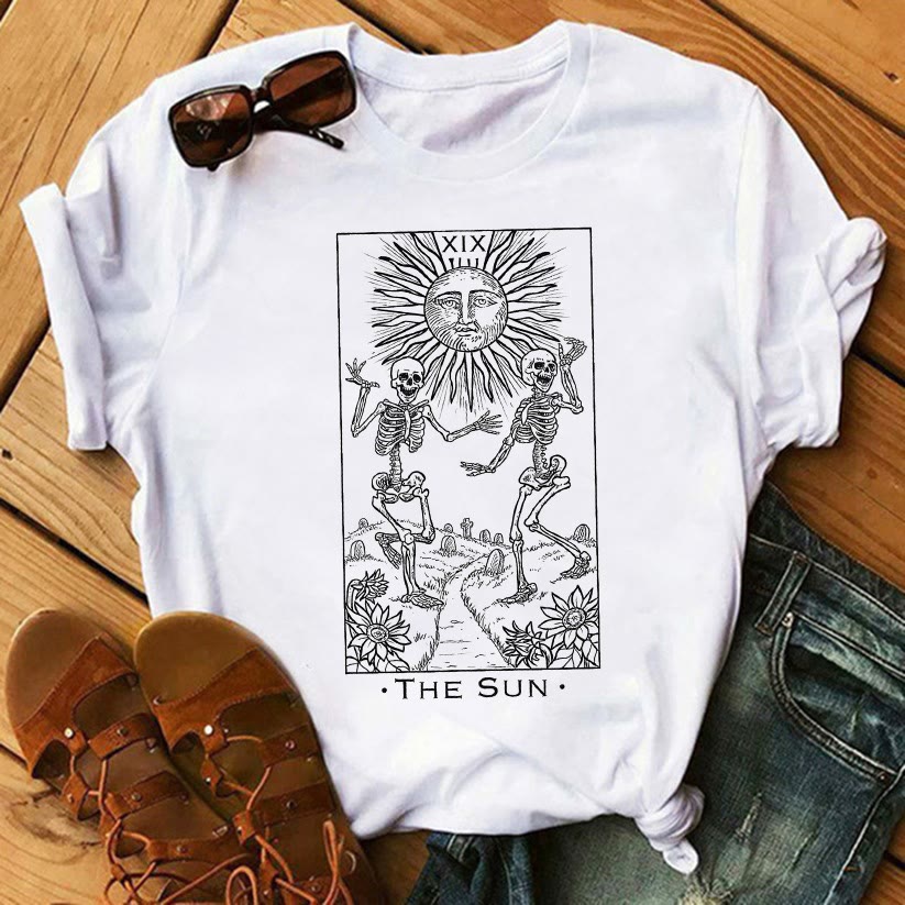 T-shirts en coton inspirants avec imprimé Tarot Olivenorma - LE SOLEIL - 2XL - image 0