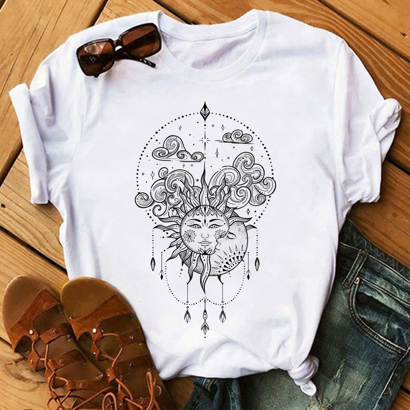 T-shirts en coton inspirants avec imprimé Tarot Olivenorma - Soleil et Lune - 2XL - image 4