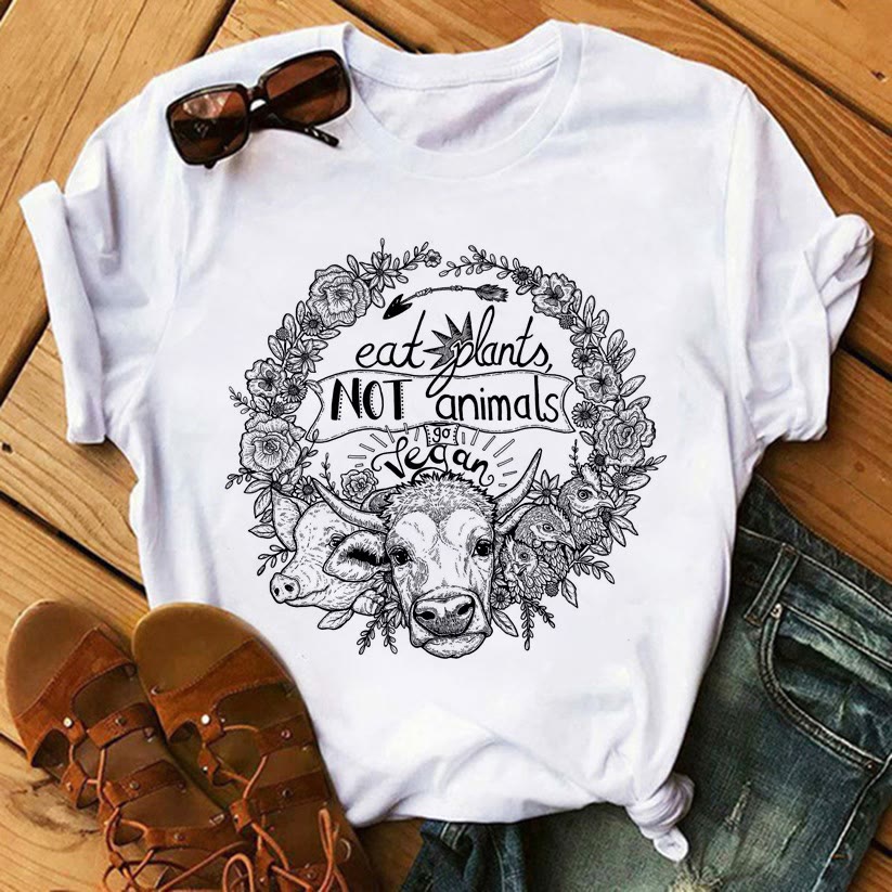 T-shirts en coton inspirants avec imprimé Tarot Olivenorma - Mangez des plantes, pas des animaux - 2XL - image 10