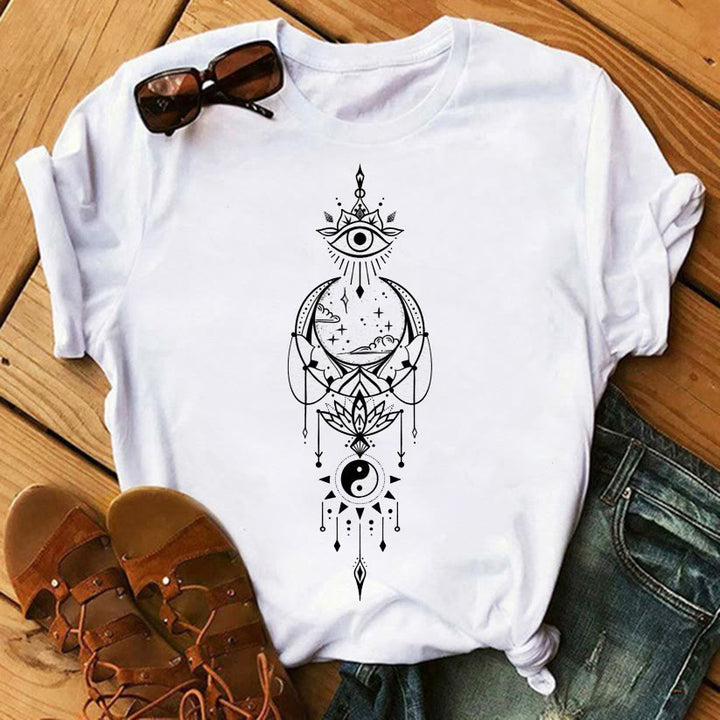 T-shirts en coton inspirants avec imprimé Tarot Olivenorma - Mauvais œil et lune - 2XL - image 5