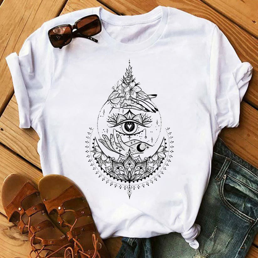 T-shirts en coton inspirants avec imprimé Tarot Olivenorma - Mauvais œil et main - 2XL - image 6