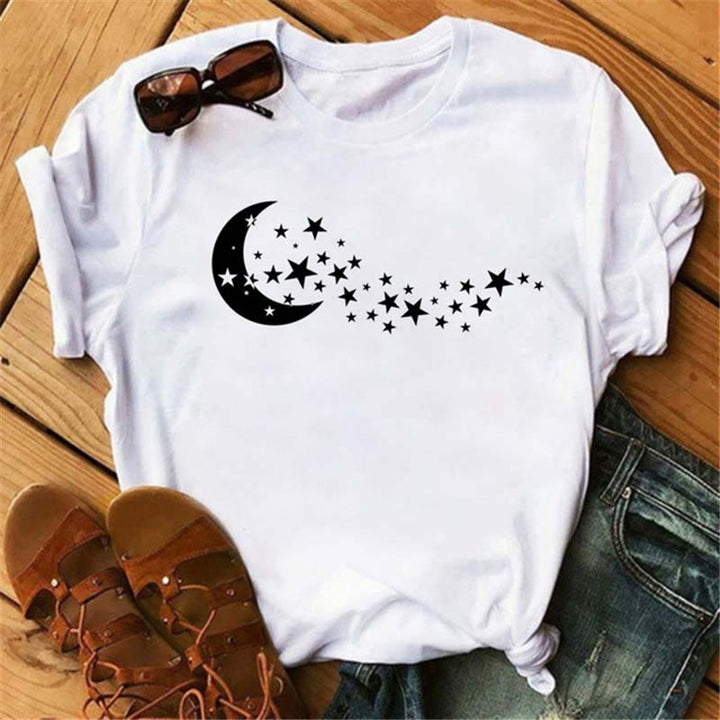 T-shirt en polyester imprimé papillon et lune Olivenorma