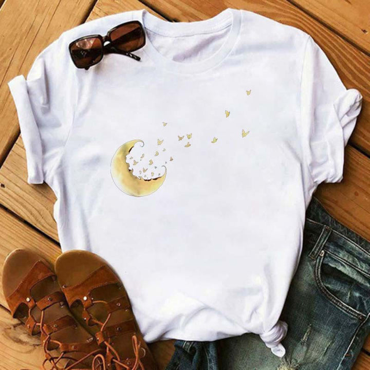 T-shirt en polyester imprimé papillon et lune Olivenorma