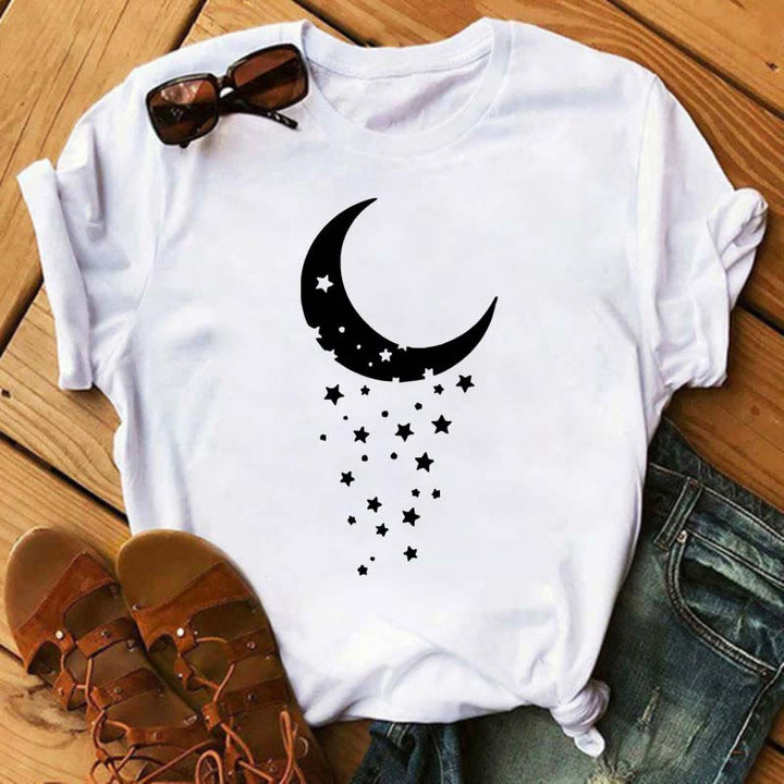T-shirt en polyester imprimé papillon et lune Olivenorma