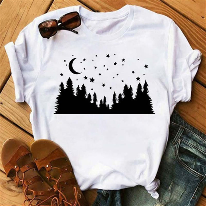 T-shirt en polyester imprimé papillon et lune Olivenorma