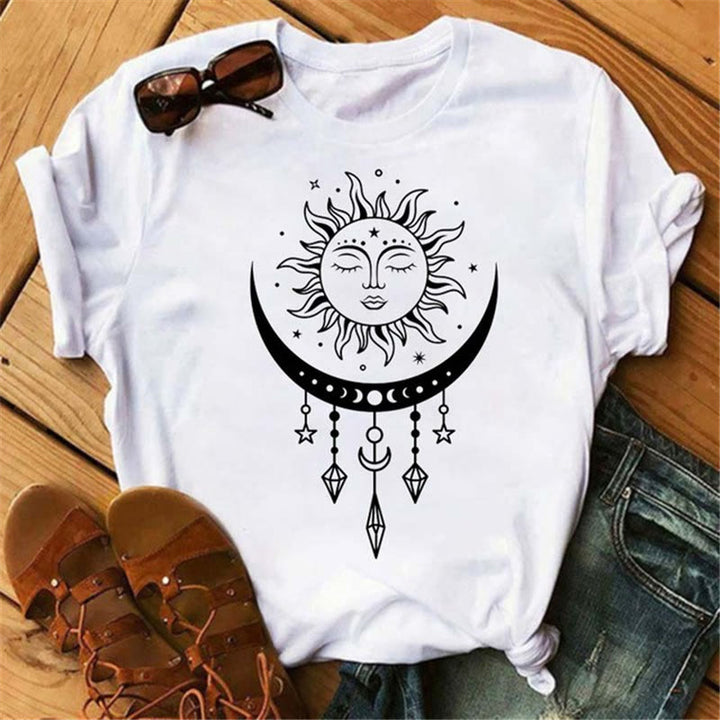 T-shirt en polyester imprimé papillon et lune Olivenorma