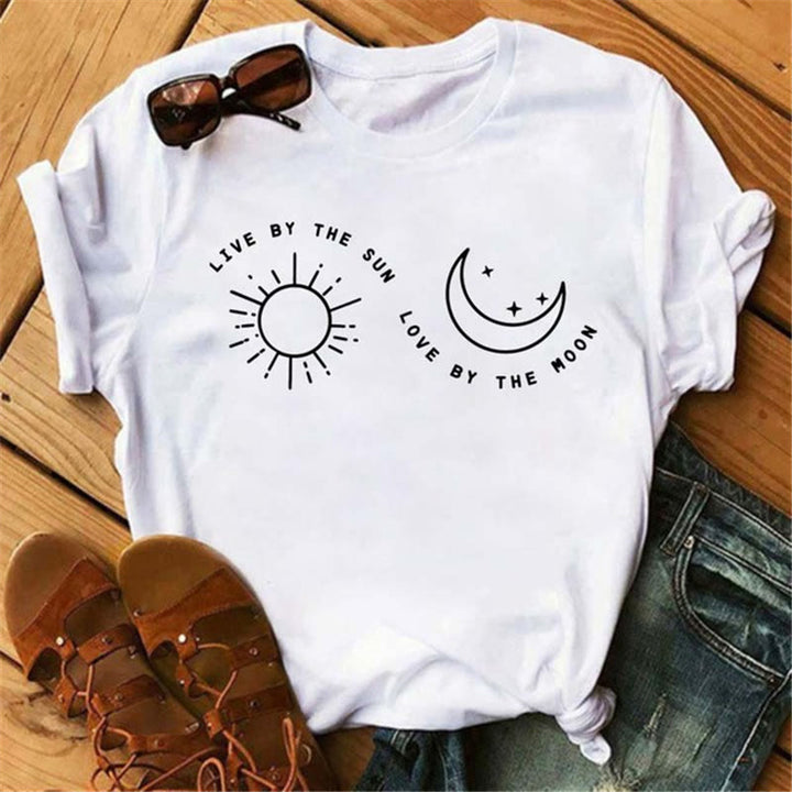 T-shirt en polyester imprimé papillon et lune Olivenorma