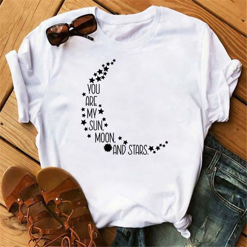 T-shirt en polyester imprimé papillon et lune Olivenorma