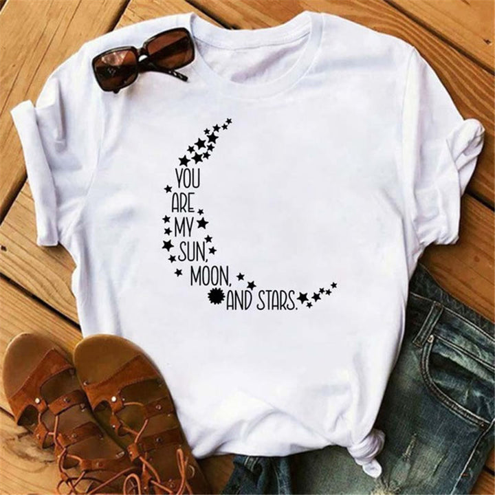 T-shirt en polyester imprimé papillon et lune Olivenorma