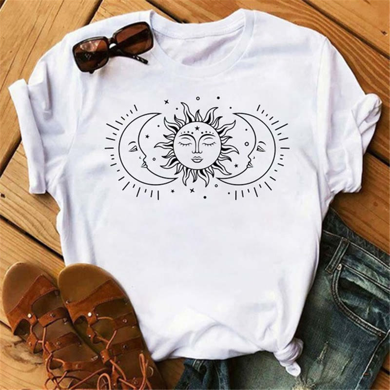 T-shirt en polyester imprimé papillon et lune Olivenorma