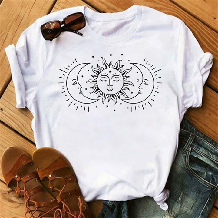 T-shirt en polyester imprimé papillon et lune Olivenorma