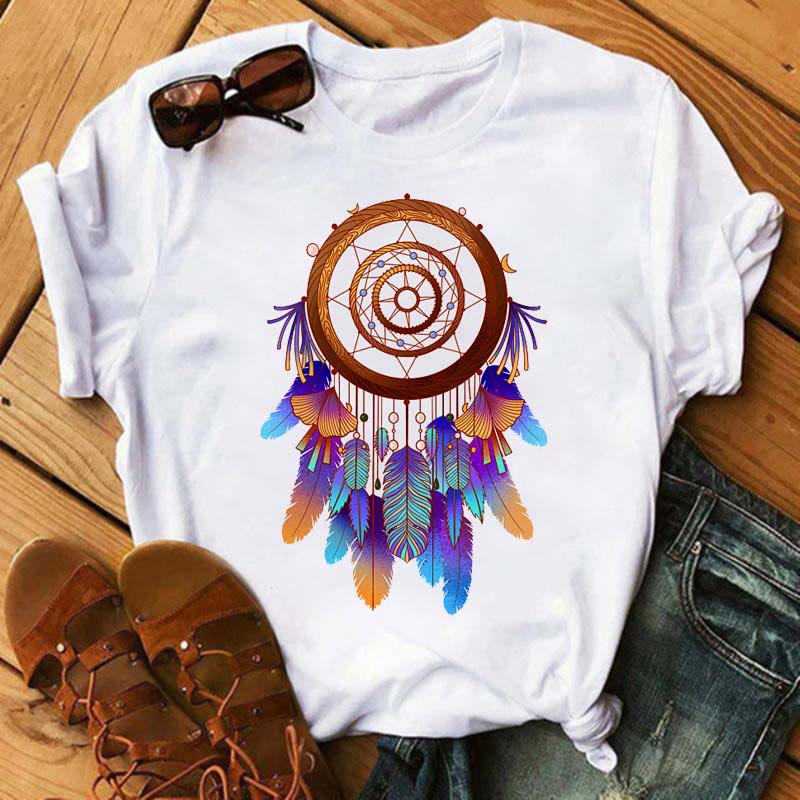 T-shirt imprimé attrape-rêves en coton Olivenorma - Attrape-rêves bleu-violet - 2XL - image 10