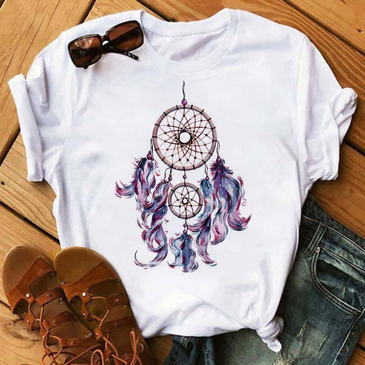 T-shirt imprimé attrape-rêves en coton Olivenorma - Attrape-rêves à plumes violettes - 2XL - image 3
