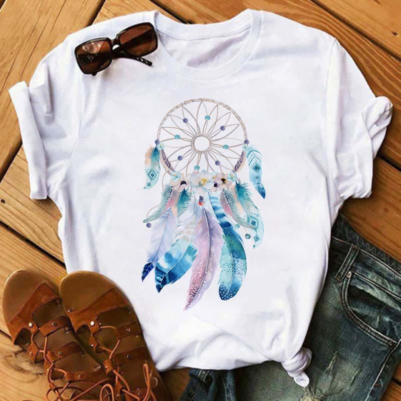 T-shirt imprimé attrape-rêves en coton Olivenorma - Attrape-rêves bleu - 2XL - image 0