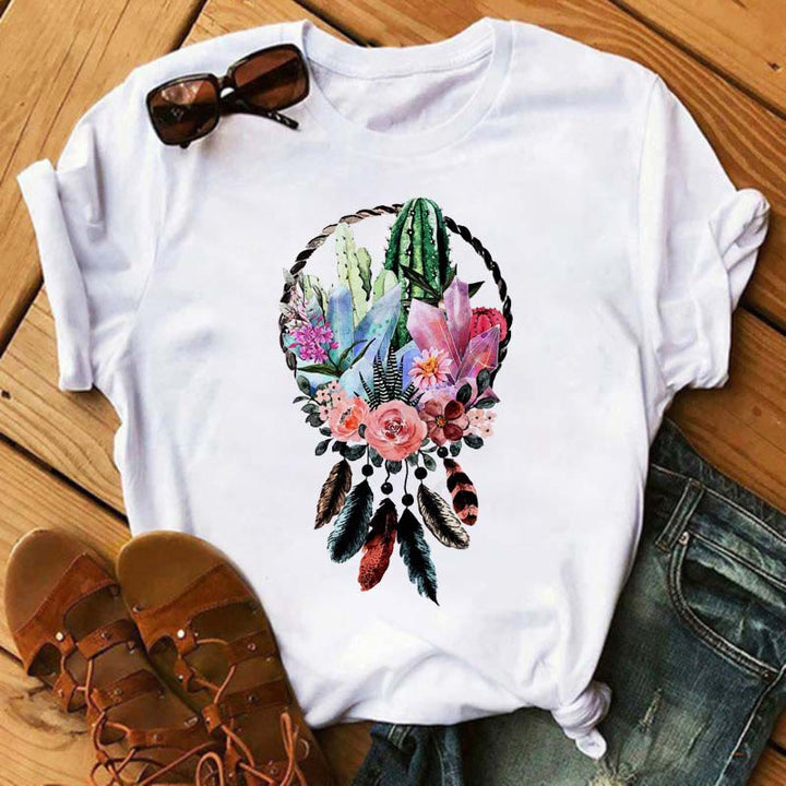 T-shirt imprimé attrape-rêves en coton Olivenorma - Attrape-rêves en cristal en forme de grappe de fleurs - 2XL - image 12