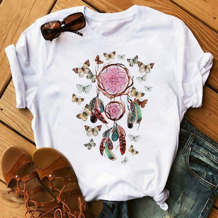 T-shirt imprimé attrape-rêves en coton Olivenorma - Attrape-rêves papillon 2 - 2XL - image 11