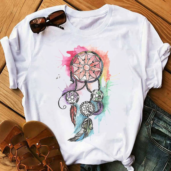 T-shirt en coton imprimé attrape-rêves arbre de vie Olivenorma - Attrape-rêves en couleur - 2XL - image 12