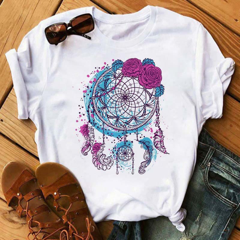 T-shirt en coton imprimé attrape-rêves arbre de vie Olivenorma - Attrape-rêves bleu et violet - 2XL - image 7