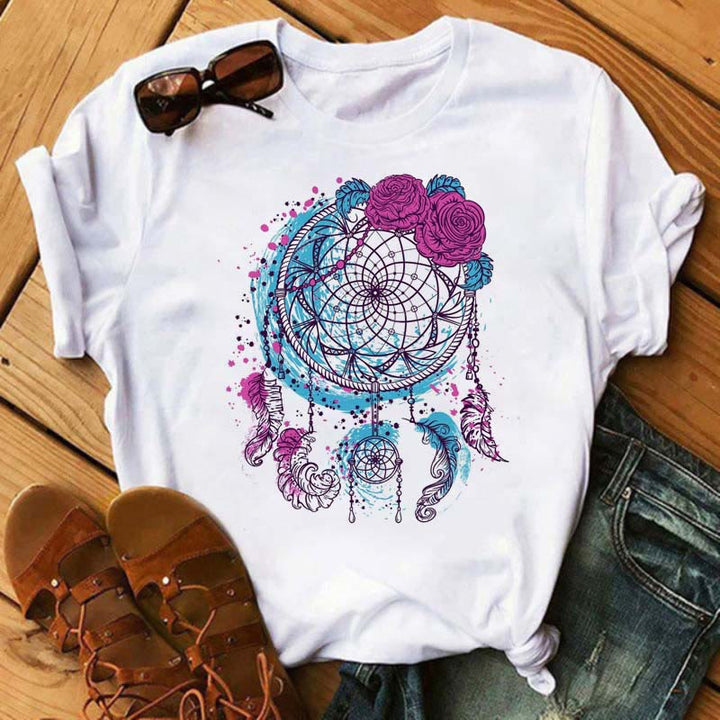 T-shirt en coton imprimé attrape-rêves arbre de vie Olivenorma - Attrape-rêves bleu et violet - 2XL - image 7