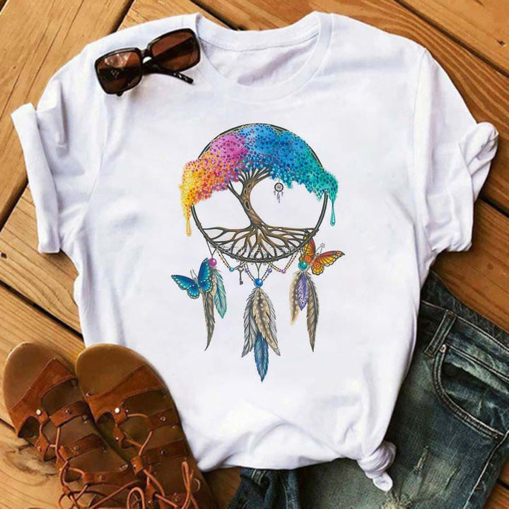 T-shirt en coton imprimé attrape-rêves arbre de vie Olivenorma - Arbre de vie et attrape-rêves - 2XL - image 0