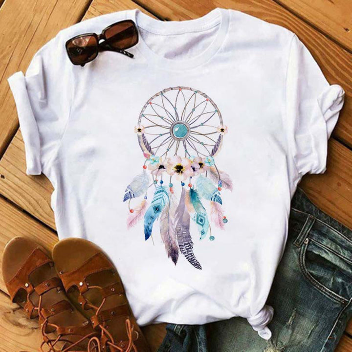 T-shirt en coton imprimé attrape-rêves arbre de vie Olivenorma - Attrape-rêves à plumes bleues - 2XL - image 3