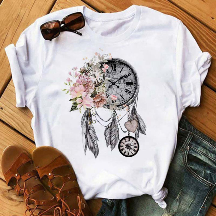 T-shirt en coton imprimé attrape-rêves arbre de vie Olivenorma - Horloge attrape-rêves - 2XL - image 11