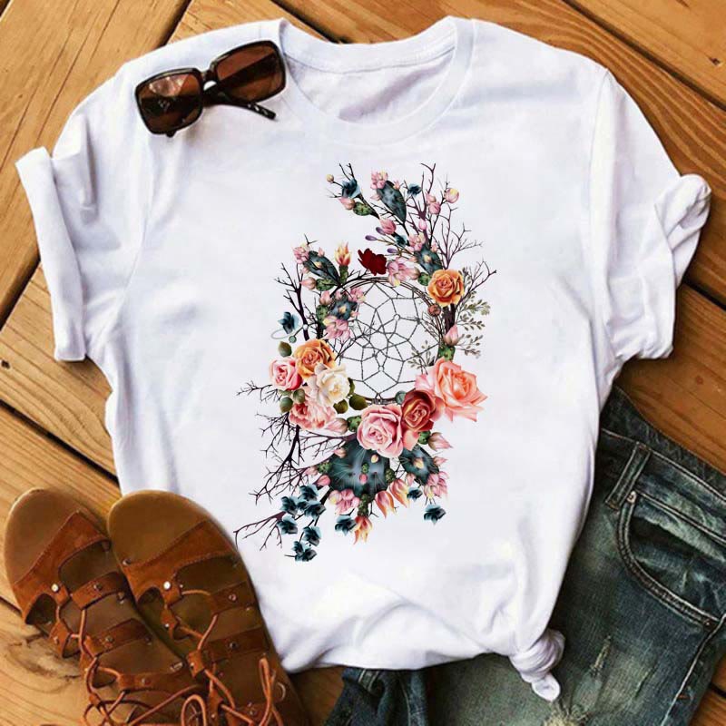 T-shirt en coton imprimé attrape-rêves arbre de vie Olivenorma - Attrape-rêves en forme de rose - 2XL - image 9
