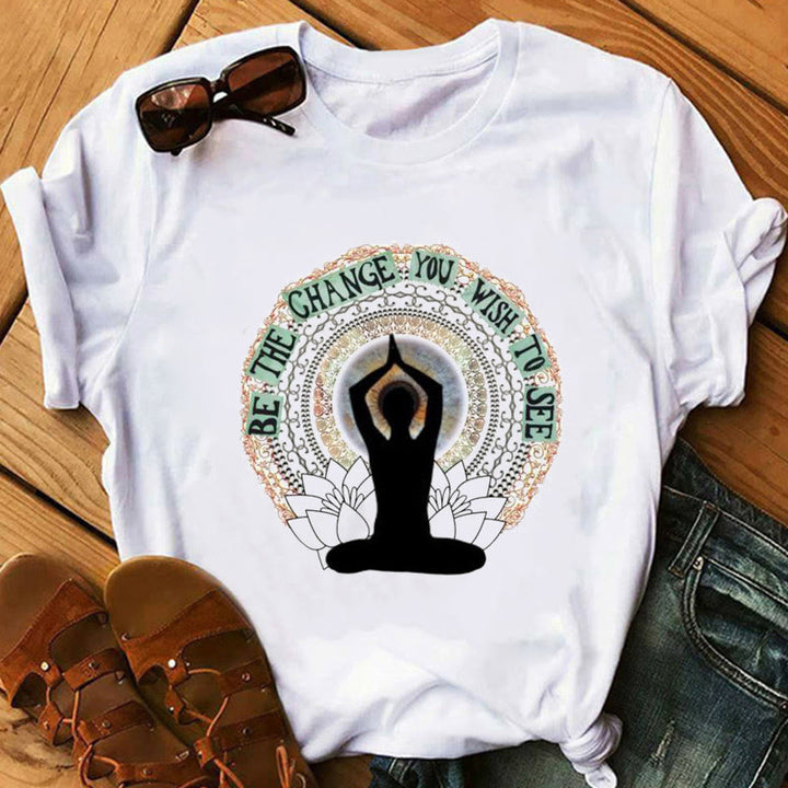 T-shirt imprimé bohème bouddha méditation chakra zen hobo olivenorma - Bouddha et Lotus #2 - 2XL - image 5