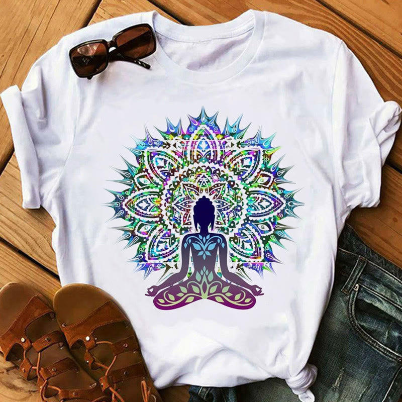 T-shirt imprimé bohème bouddha méditation chakra zen hobo olivenorma - Bouddha et Lotus #4 - 2XL - image 7