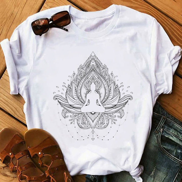 T-shirt imprimé bohème bouddha méditation chakra zen hobo olivenorma