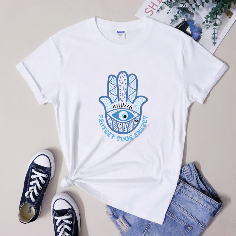 T-shirt imprimé Olivenorma Protection Evil Eye Hamsa - Blanc - 2XL - image 0
